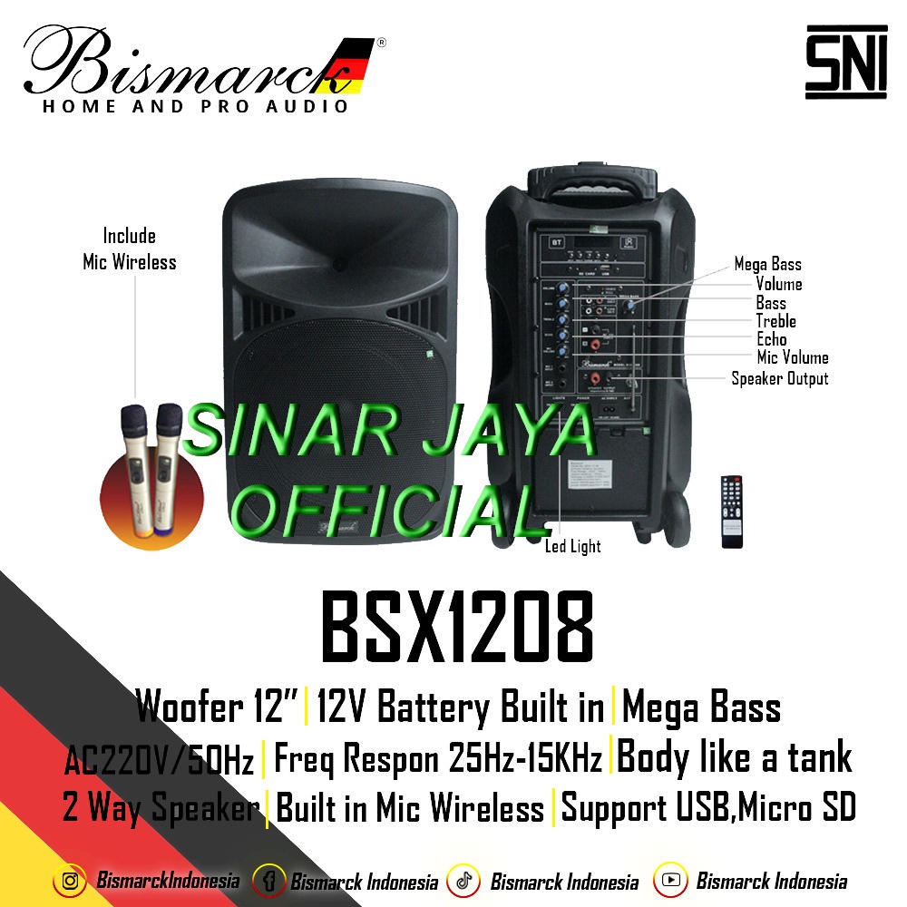 SPEAKER PORTABLE BISMARCK BSX1208 ORIGINAL BLUETOOTH