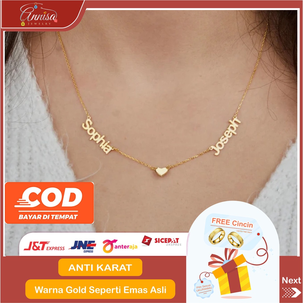 Kalung titanium 2 nama anti karat free custom