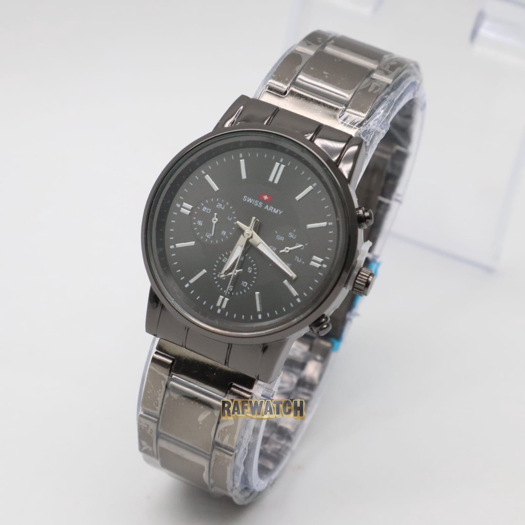 Jam Tangan Pasangan Pria Wanita Analog Casual Rantai Stainless Silver Hitam RPA11