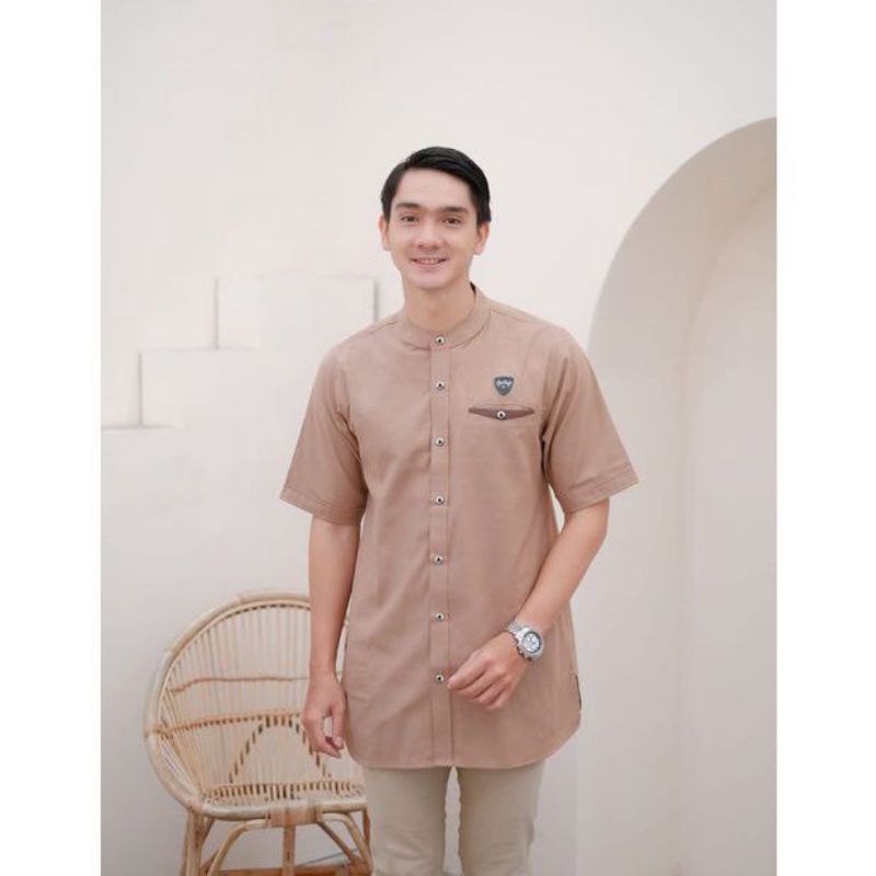 baju koko pria dewasa lengan pendek full kancing katun TOYOBO motif simple model biasa terlihat mewah terbaru koko modern 2023 best seller special ramadhan