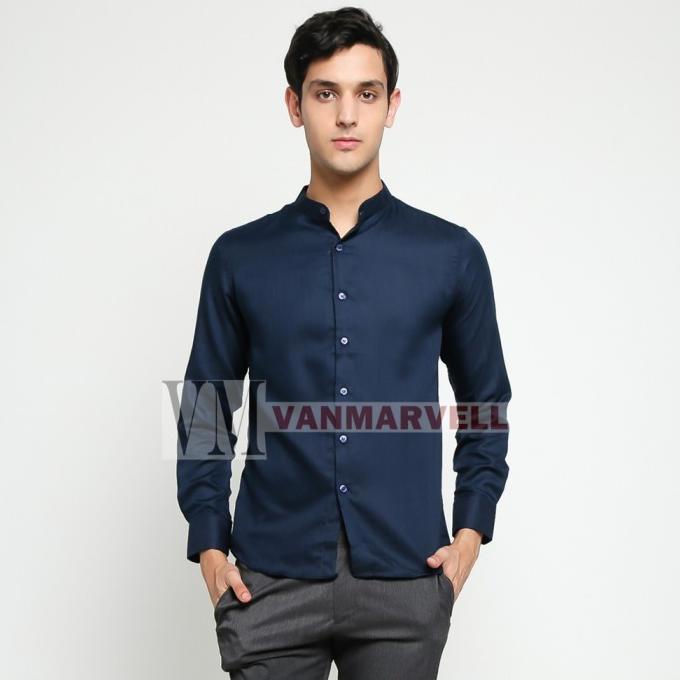 TERLARIS VM Baju Koko Panjang Polos Biru Dongker Kemeja Koko Navy /BAJU KOKO PRIA/BAJU KOKO DEWASA/B