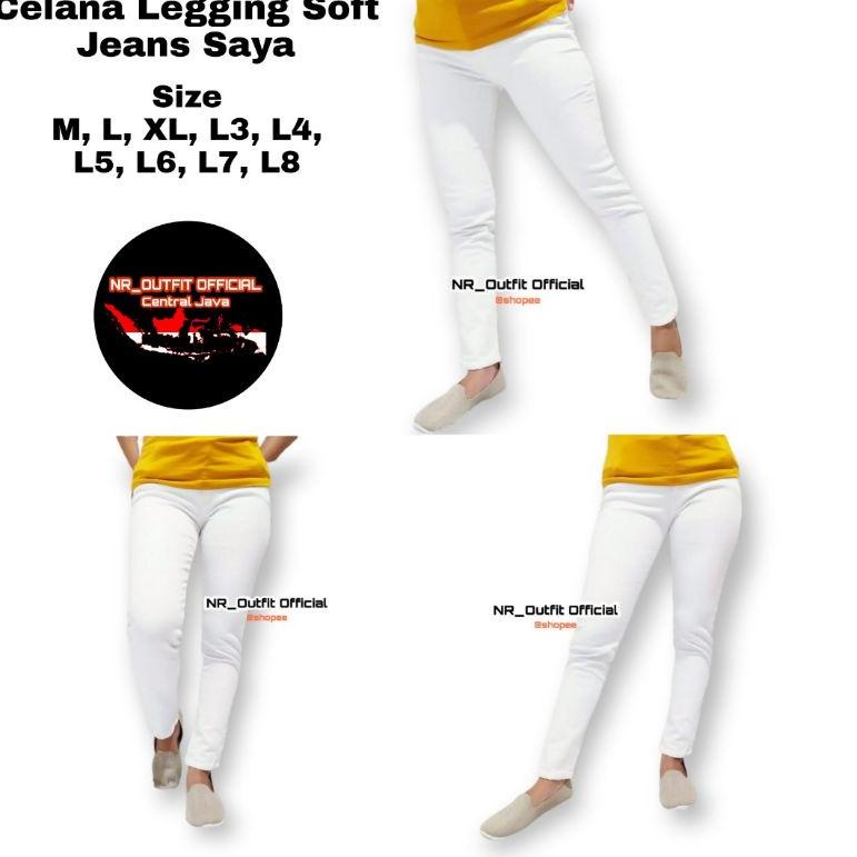 TERLARIS Celana Legging Saya Putih Jumbo M-L8 Wanita Soft Jeans Import Panjang Super Stretch Lejing 