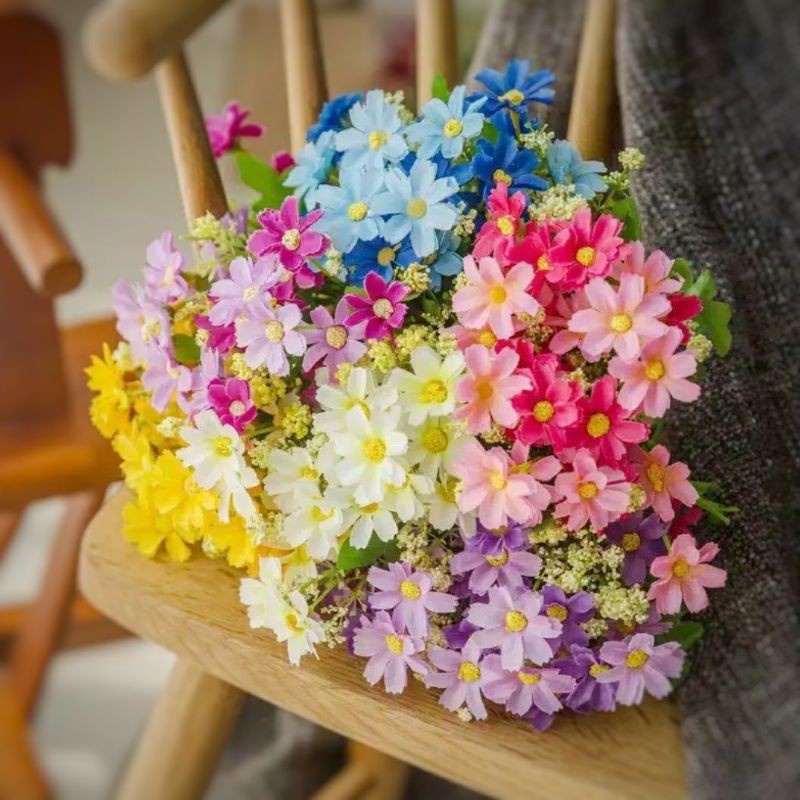 7 Cabang 28 Kuntum Aster Mini 3,5 cm Tinggi 32 cm Bouquet Artificial Flower Bunga Palsu Gradasi Buke