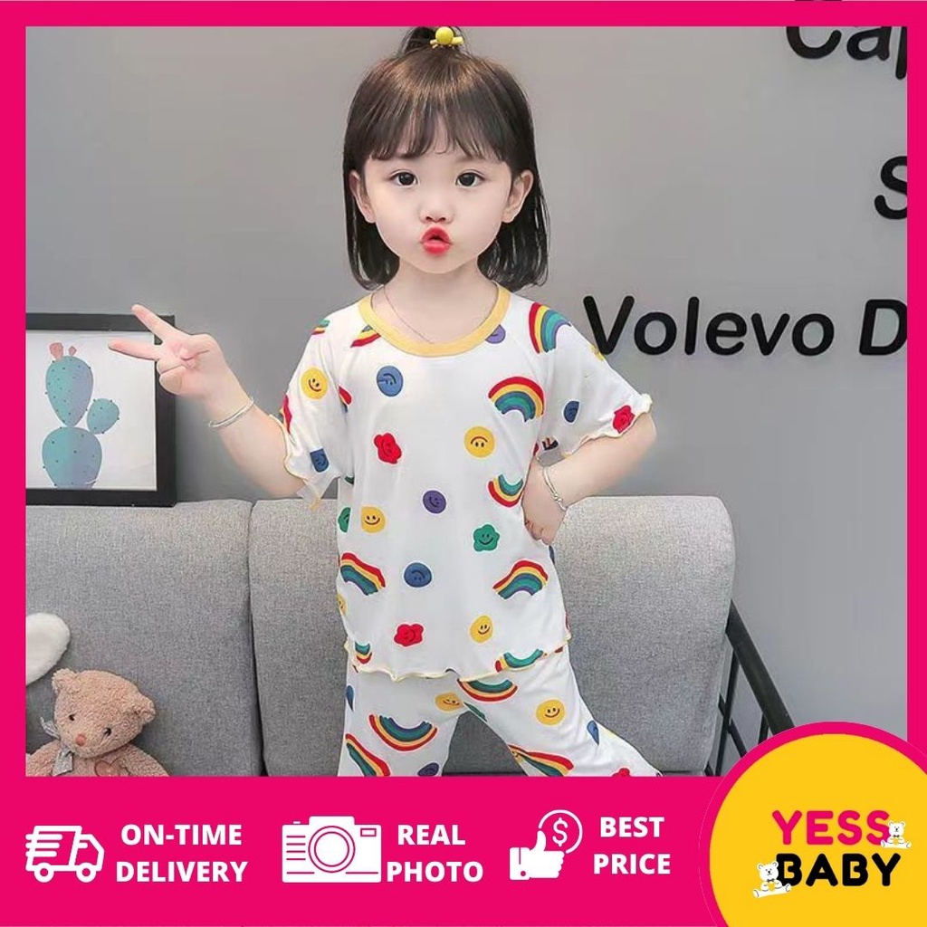 YESSBABY SIZE(90-140)Piyama RAINBOW RIB lucu anak perempuan/bayi perempuan baju tidur/usia 1-8 tahun