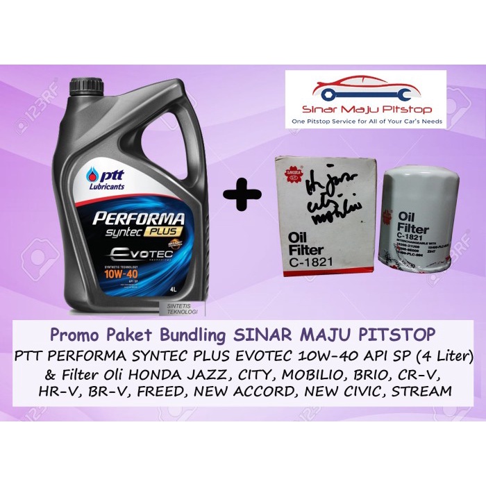 Paket Oli PTT 10W-40 & Filter Mobil HONDA JAZZ & CITY & BRIO & MOBILIO ORIGINAL