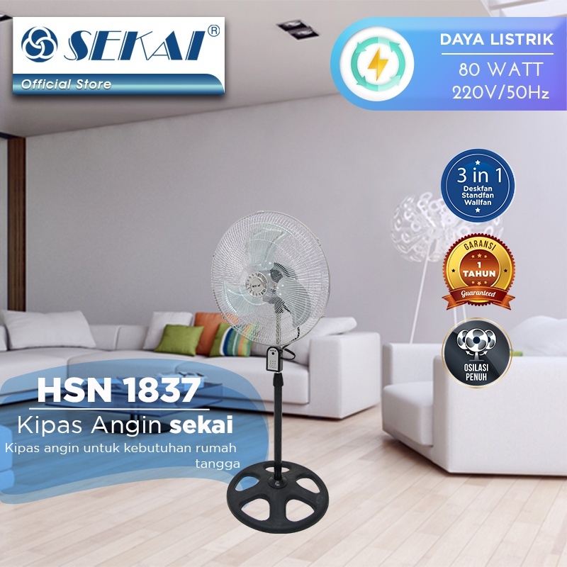 Sekai Industrial Fan Tornado 18 inch Kipas Angin Industri 3 in 1 + Remote HSN 1837 RI Stand / Wall / Floor Fan