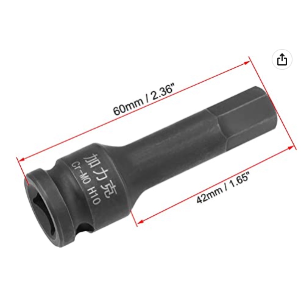 IMPACT HEX SOCKET 1/2 INCH CR-MO H10