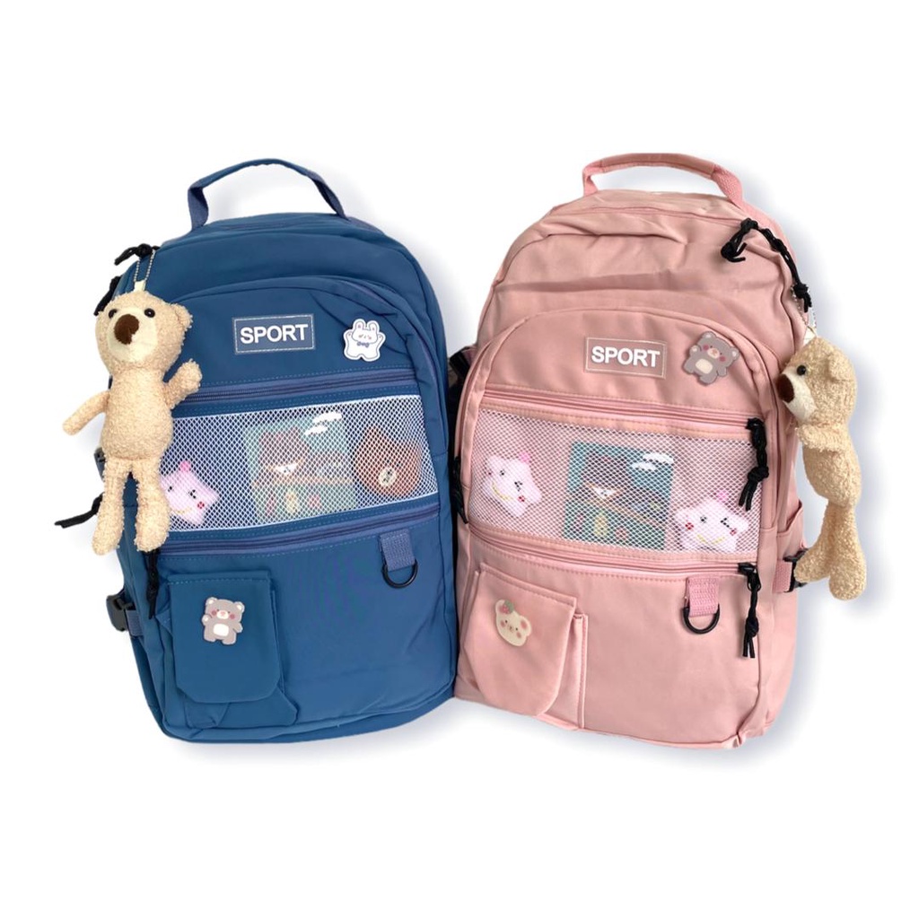 YOUBAGSHOP Tas Ransel Korea Jaring 1 Colour Unisex Ransel Sekolah Cowok Cewek 6881 // 2022-131