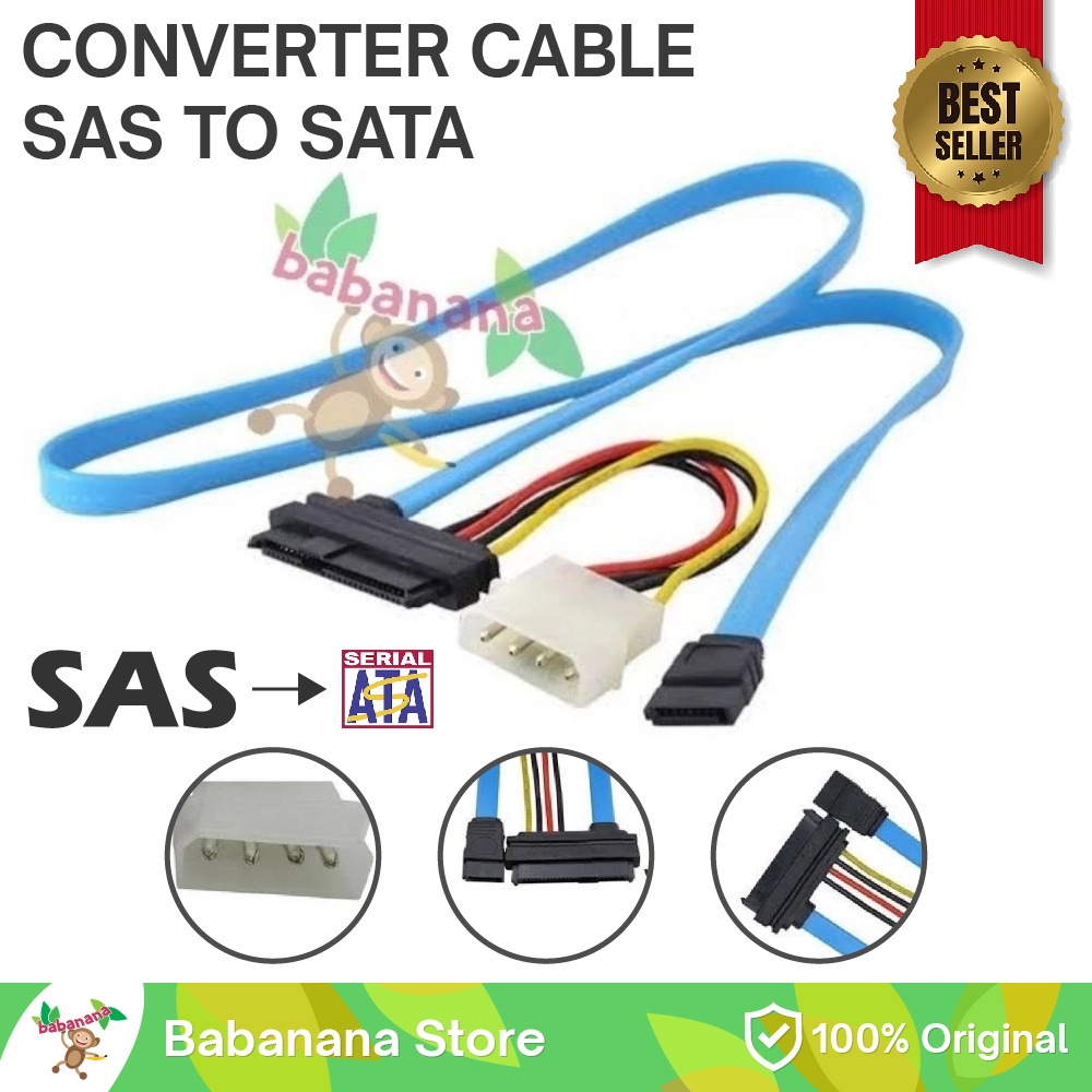 Kabel Konverter SAS 29 Pin to Sata 22 Pin Power HDD Server Hardisk Adapter Cable Konektor Adaptor Converter SCSI Molex SFF-8482 Extension Extender Dell IBM HP