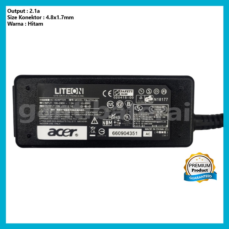 Adaptor Charger Original Acer Chicony 19V 2.1A For Laptop Z476