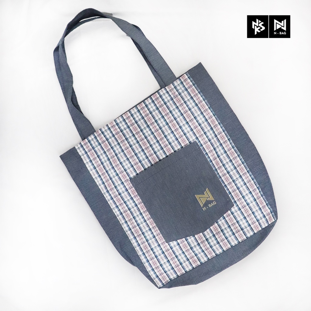 N-BAG 1 - Tas Tote Bag Bahan Full Katun Yarn Dyed Variasi Motif Kotak - Unisex - Original Nakusa