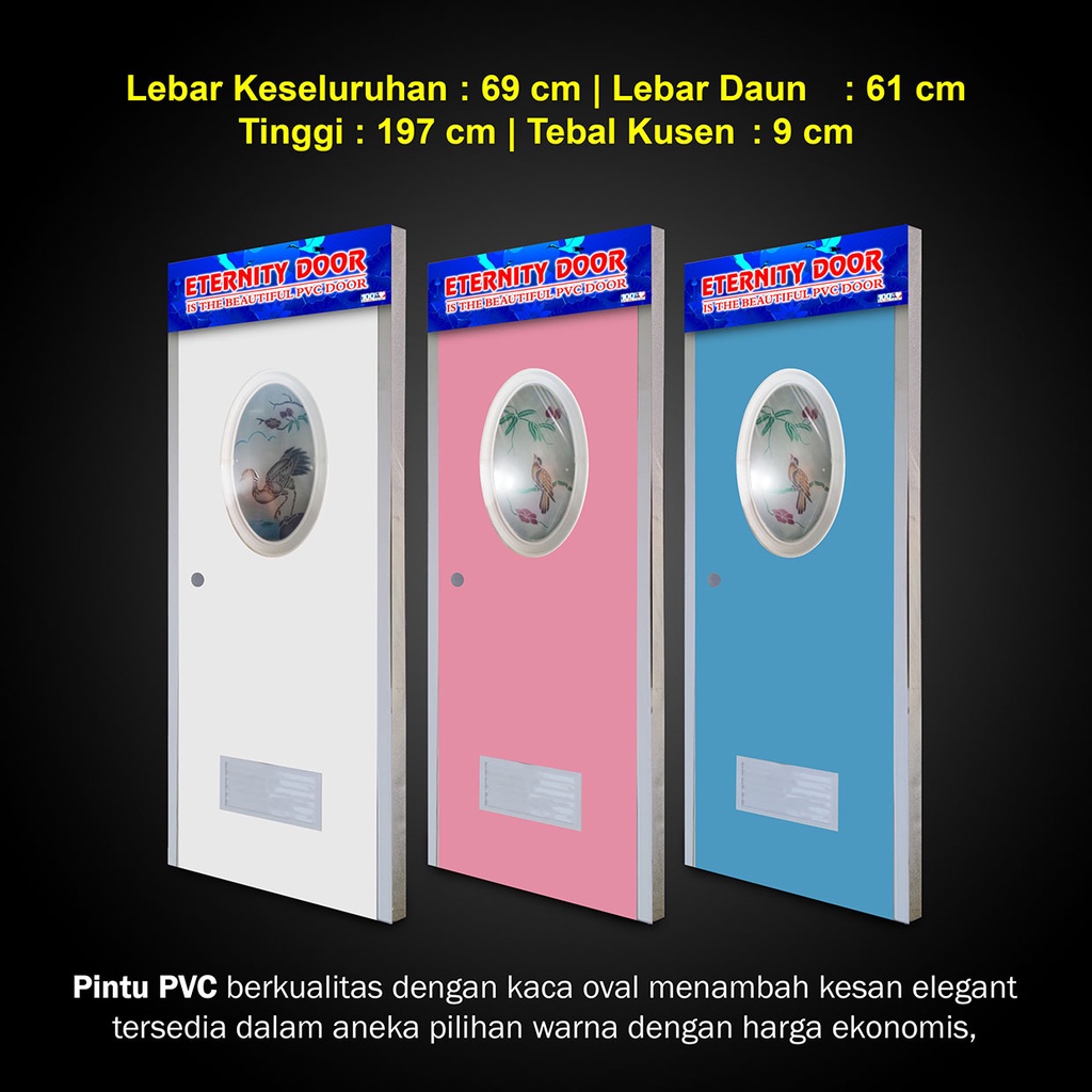 PINTU PVC KAMAR MANDI KACA OVAL