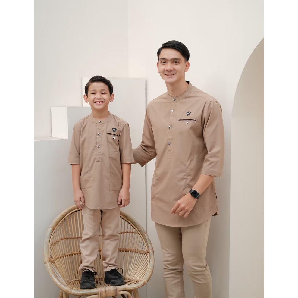 Qurta Pakistan Couple ayah dan Anak original nayfar Hijau Sage Baju Koko Pria Kurta Dewasa Couple Ayah dan Anak Lengan 3/4 Premium Nayfar