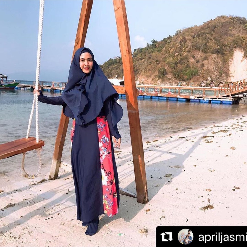 Soleil Indonesia Baju Renang Muslimah Floral Navy Syari Premium Muslim Dewasa Ada Uk Kecil Jumbo