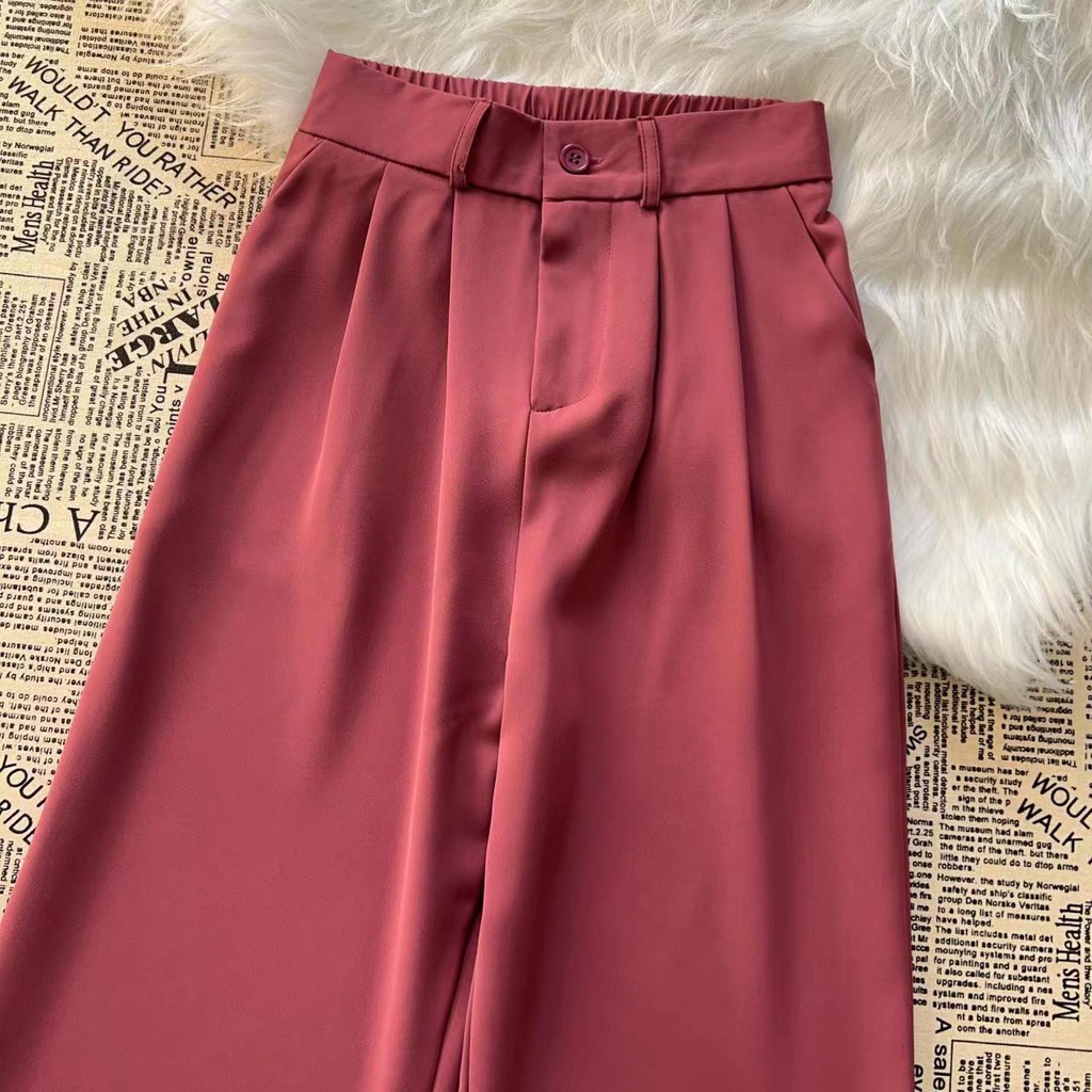 Merah Celana Setelan Wanita Highwaist Loose Korea Fashionable(realpict)