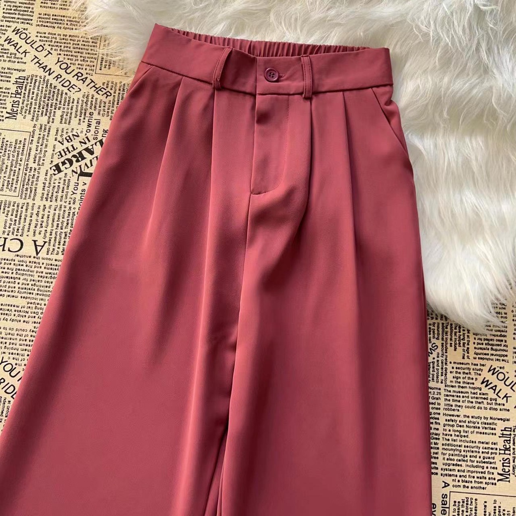 Merah Celana Setelan Wanita Highwaist Loose Korea Fashionable(realpict)