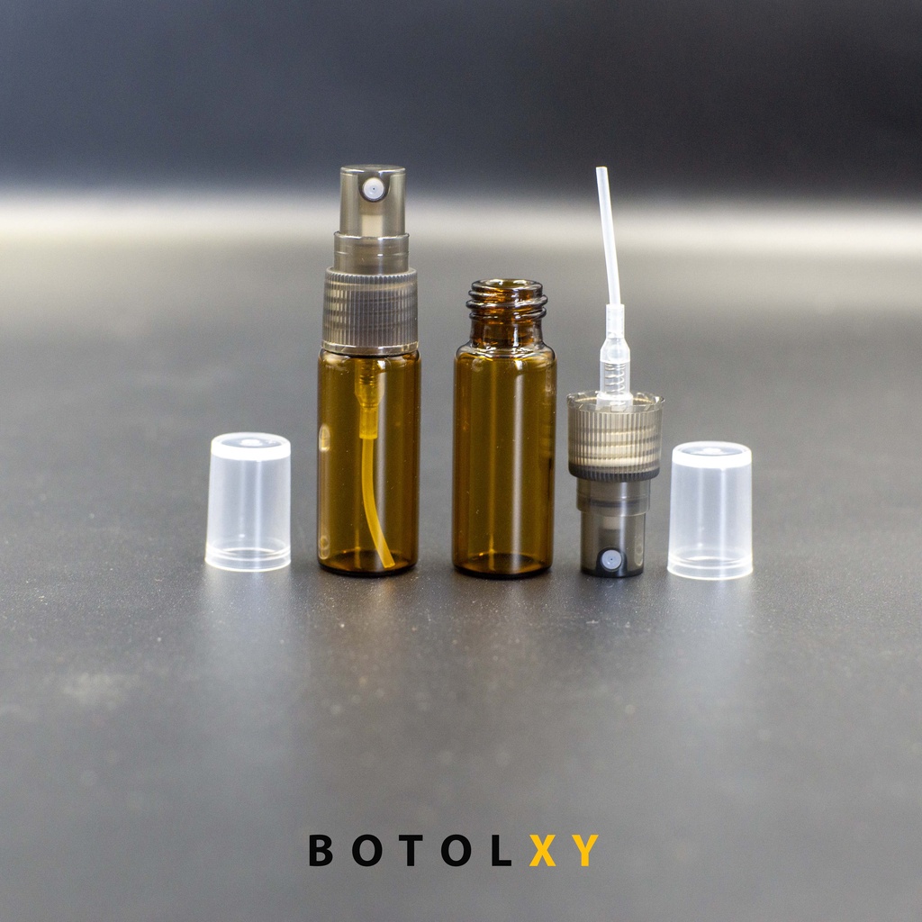 Botol Spray 5ml Kaca Amber Coklat Gendut Lebar - Parfum Refill Vial