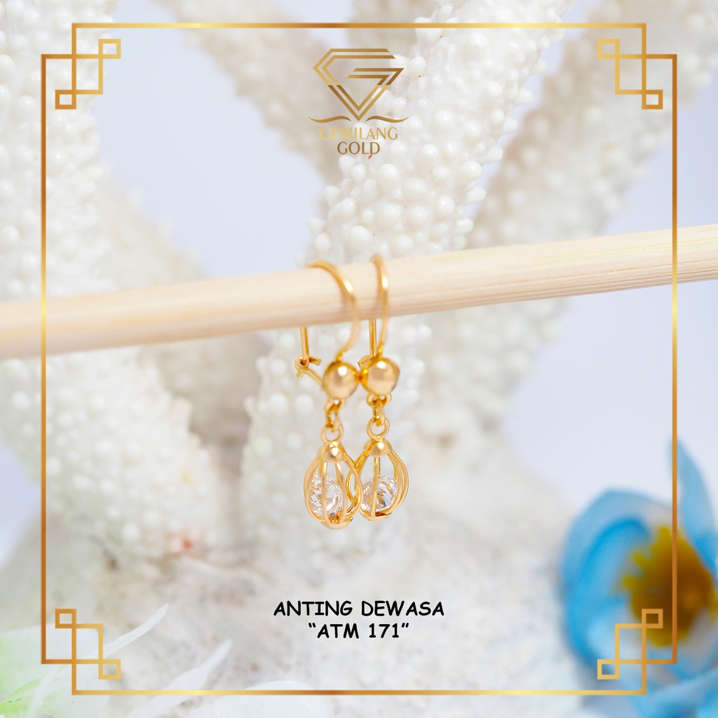ANTING EMAS KADAR 300 (6K) & 375 (8K) ANTING EMAS LAMPION ANTING EMAS WANITA DEWASA KASUAL ANTING CE