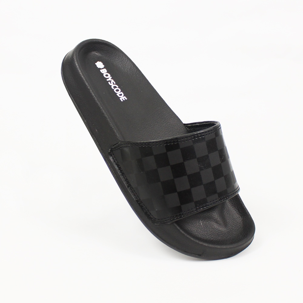 Sendal Selop BOYSCODE Catur Checkerboard Hitam Pria Wanita / Sandal Slide Cowok / Sandal Slip On / S