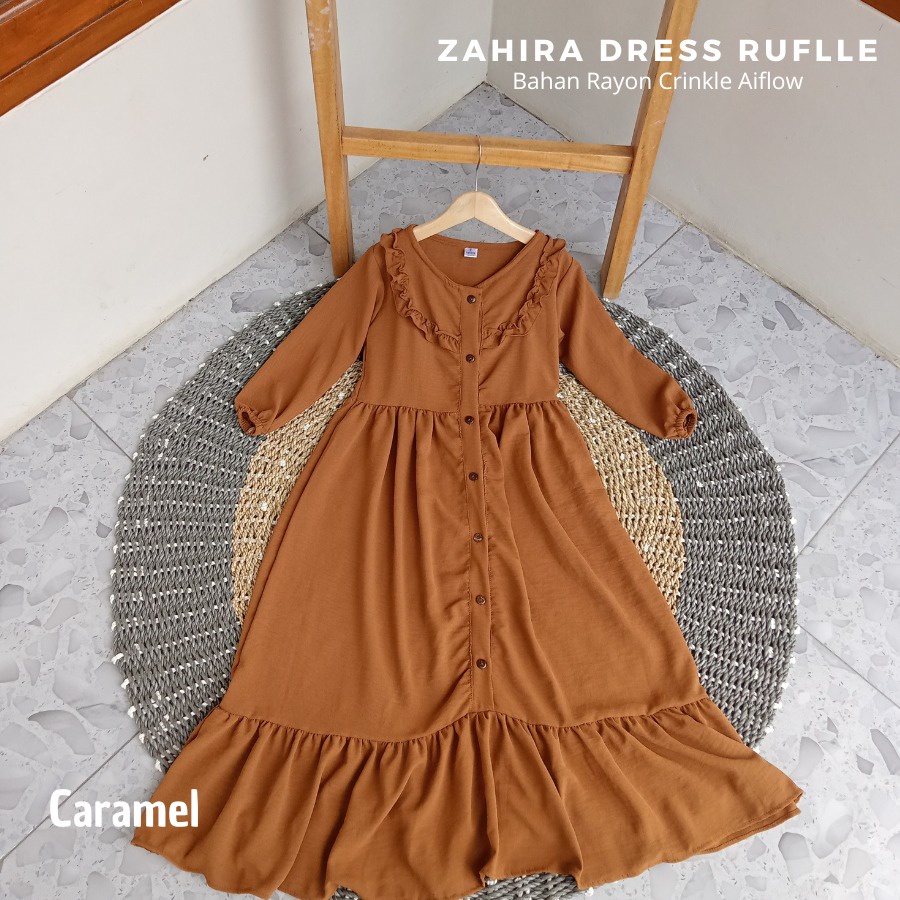 Gamis Zahira Ruffle Dress usia 3 - 6Tahun Bahan Rayon Crinkle Airflow//Gamis anak polos//gamis terlaris//termurah