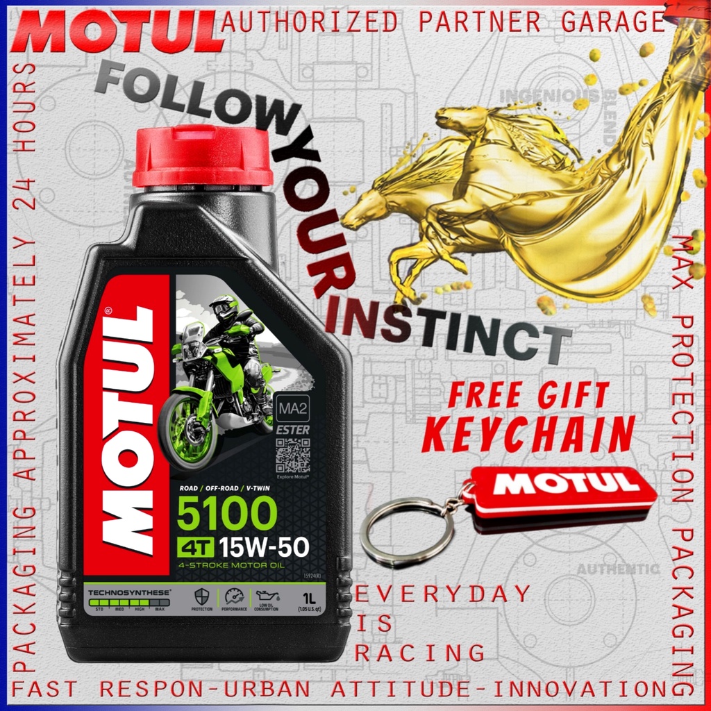 MOTUL 5100 4T 10W40 / 15W50 / 10W30 1000ml OLI MOTOR ESTER IMPORT ORIGINAL TERMURAH SE-INDONESIA BONUS KANEBO atau GANTUNGAN KUNCI