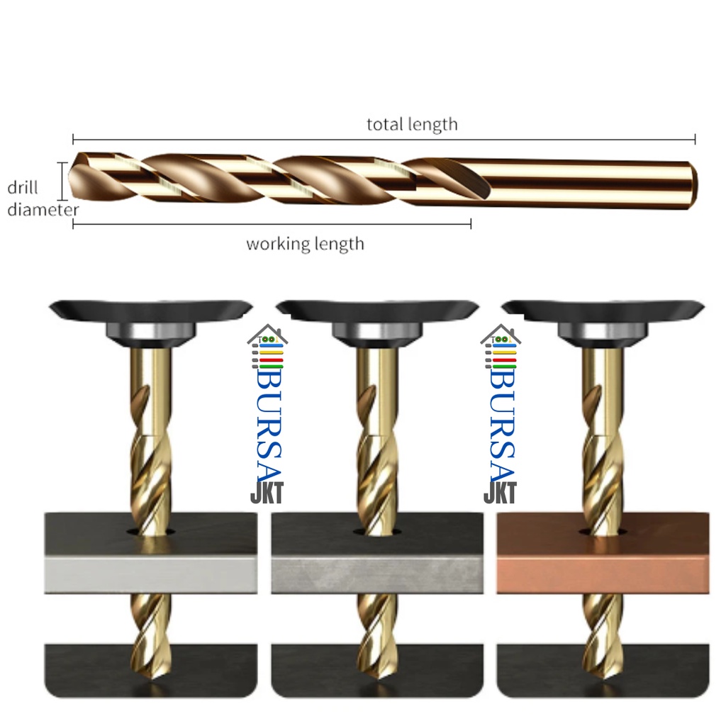 MATA BOR HSS COBALT BESI M35 GOLD MELUBANGI BESI STAINLESS STEEL 5 MM