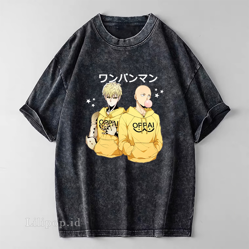 Kaos Baju Wash Tshirt saitama one punch man Pria wanita Stone wash Baju Distro Basic Lengan Pendek unisex