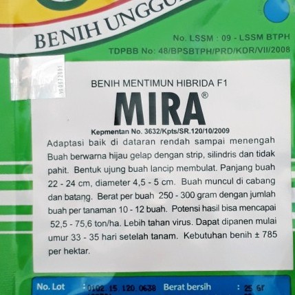 MIRA F1 Benih Bibit Timun Mentimun Pertiwi Tahan Virus