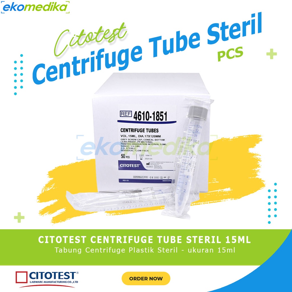 Tabung Centrifuge Steril 15ml CITOTEST Centrifuge Conical Falcon Tube Plastik 15 ml