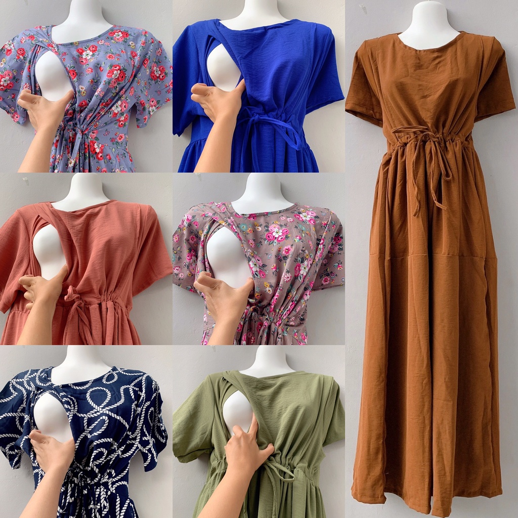 NARA - Baju Menyusui Bukaan Kanan Kiri Samping Daster Dress Jumbo Busui Panjang Hamil Nursingwear