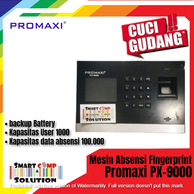 Mesin Absen Absensi Fingerprint Promaxi PX-9000 / PX 9000 / PX9000 ADA BATERAI