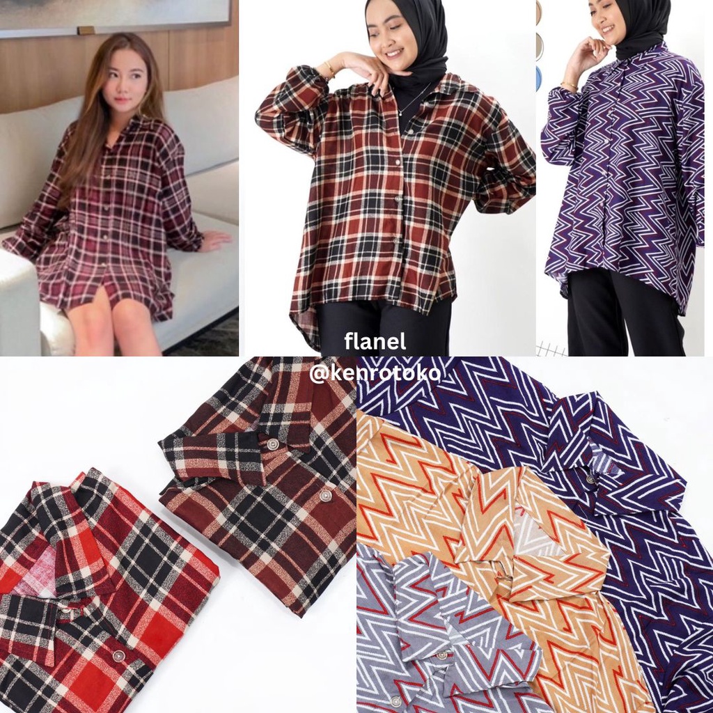 Baju Kemeja Jumbo Wanita Atasan Flanel Oversize Hem Kancing Hidup Korea Outer