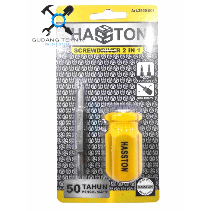 Obeng Pendek Bolak Balik Plus Minus 2600-001 HASSTON PROHEX / Screwdriver 2in1 Obeng Mini Min Plus 2 Way 2600 001 HASSTON PROHEX