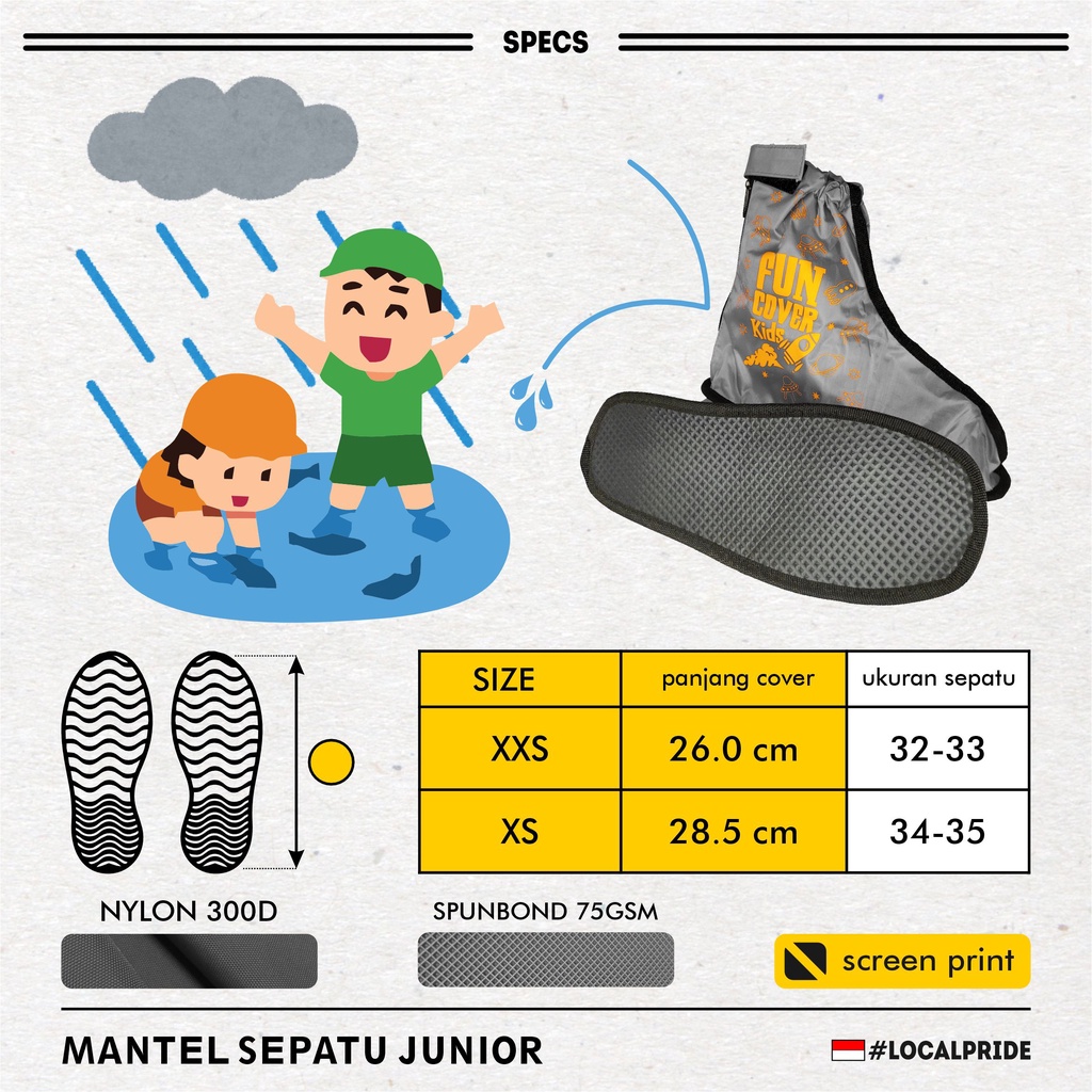 Cover shoes anak Jas sepatu / sepatu hujan / mantel sepatu anak by Funcover