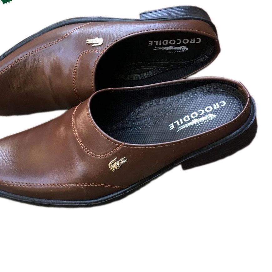 ✈ Sepatu sandal pria kulit asli crocodile casual formal selop slip on berkualitas ♣