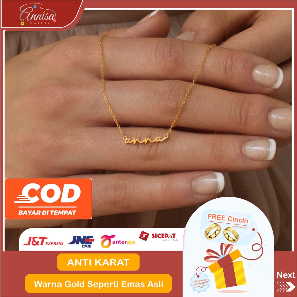 kalung nama mini anna titanium anti karat free custom