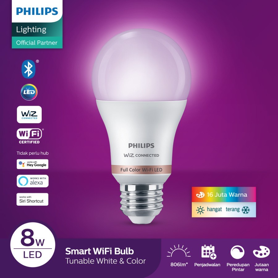 PHI-WIFI Lampu Bohlam LED Smart Wifi Wiz 8w RGB Philips - RGB