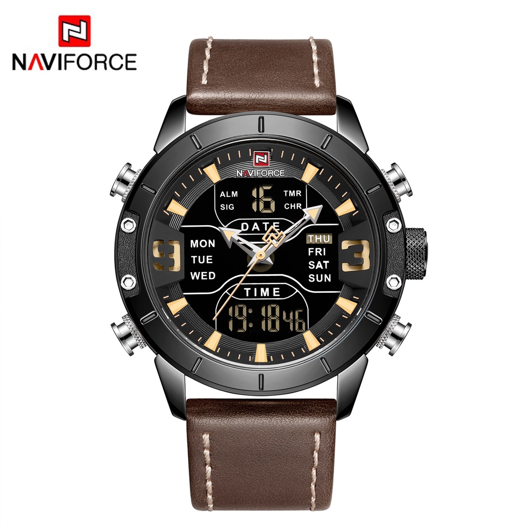 Navi Force Original Jam Tangan Pria Analog Digital Tahan Air Quartz Movement NF 9153L B/Y/BN Jam Tan