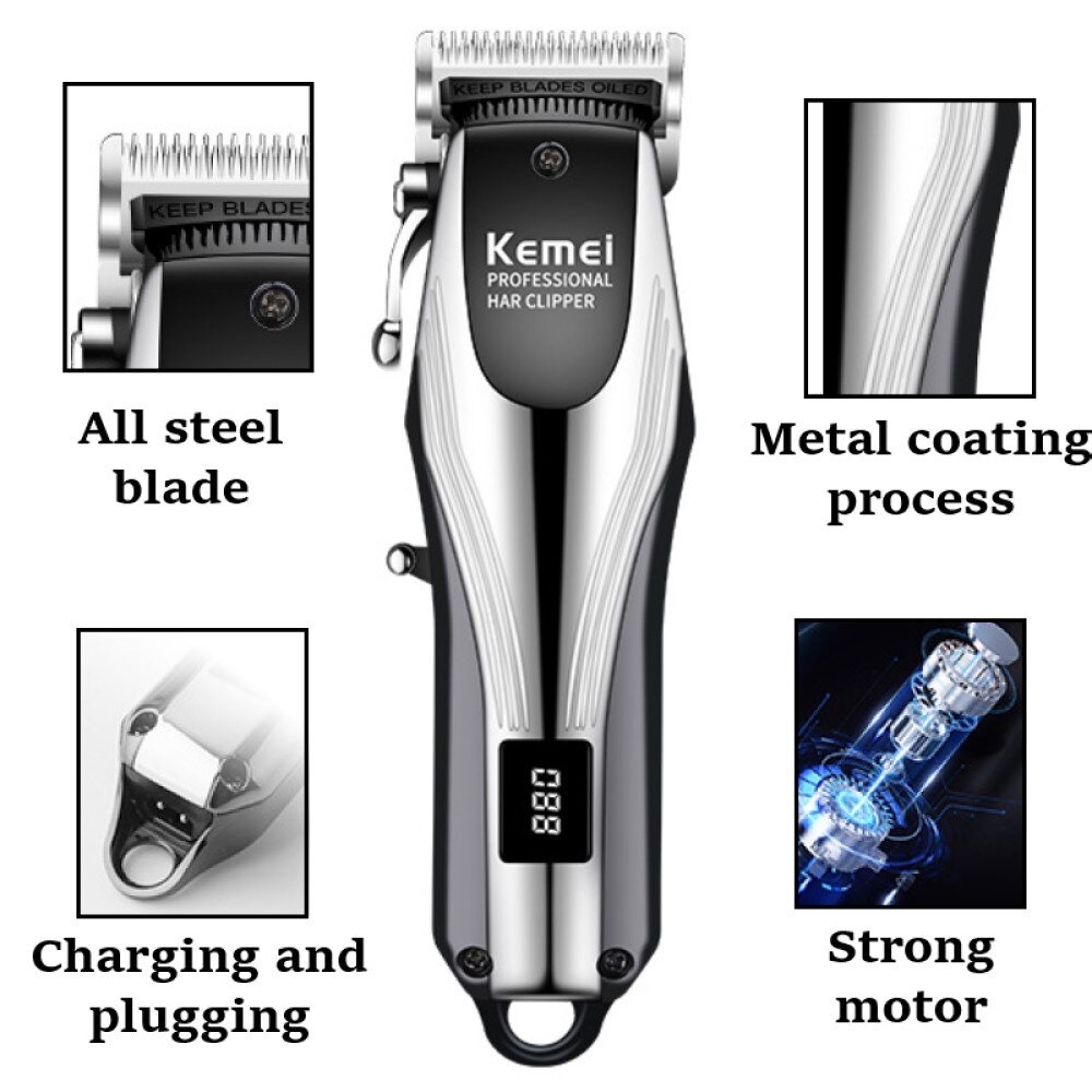 Clipper Kemei KM 2619 Alat Cukur Professional Pemangkas Rambut Isi Ulang Cas | Kemei KM-2619 Alat Cukur Rambut Profesional Tanpa Kabel Rechargeable Adjustable Dengan Layar LCD | Mesin Pencukur Rambut Tanpa Kabel | FMS