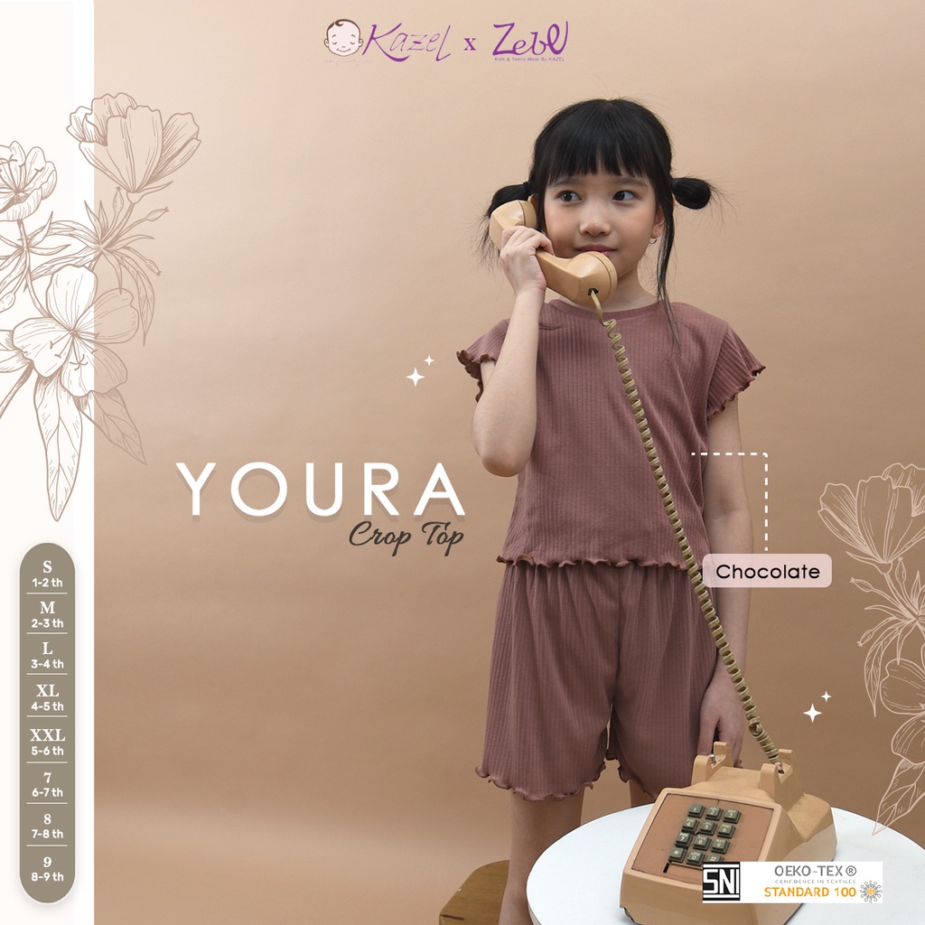 Kazel x Zebe CROP TOP youra Atasan Kaos Anak Perempuan 1-9 Tahun