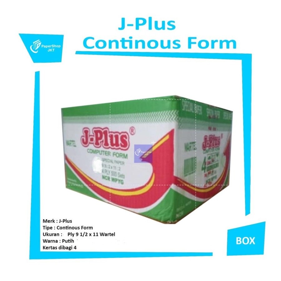 CONTINOUS FORM J-PLUS 91/2&quot; X 11&quot;/4 (WARTEL) 1 PLY (K1 WARTEL) - DUS