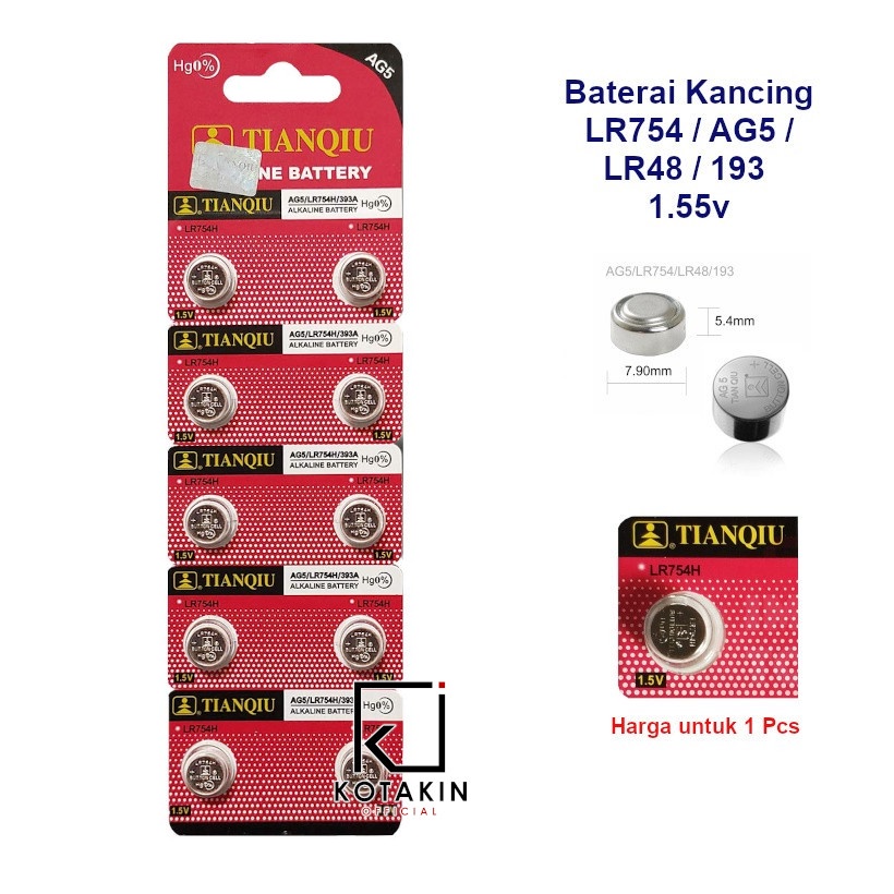 ECERAN 1Pcs - Batre LR754 393 754 AG5 / Baterai Hearing Aid