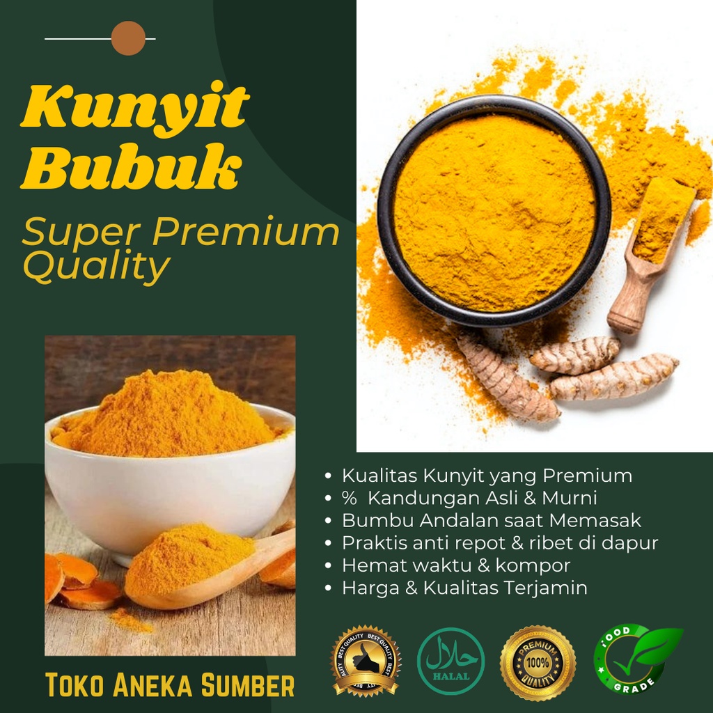 

Kunyit / Turmeric / Kunir / Kurkuma Bubuk / Powder Mixed Recommended & Best Quality Rempah Rempah From Premium Ingredients 70 gram