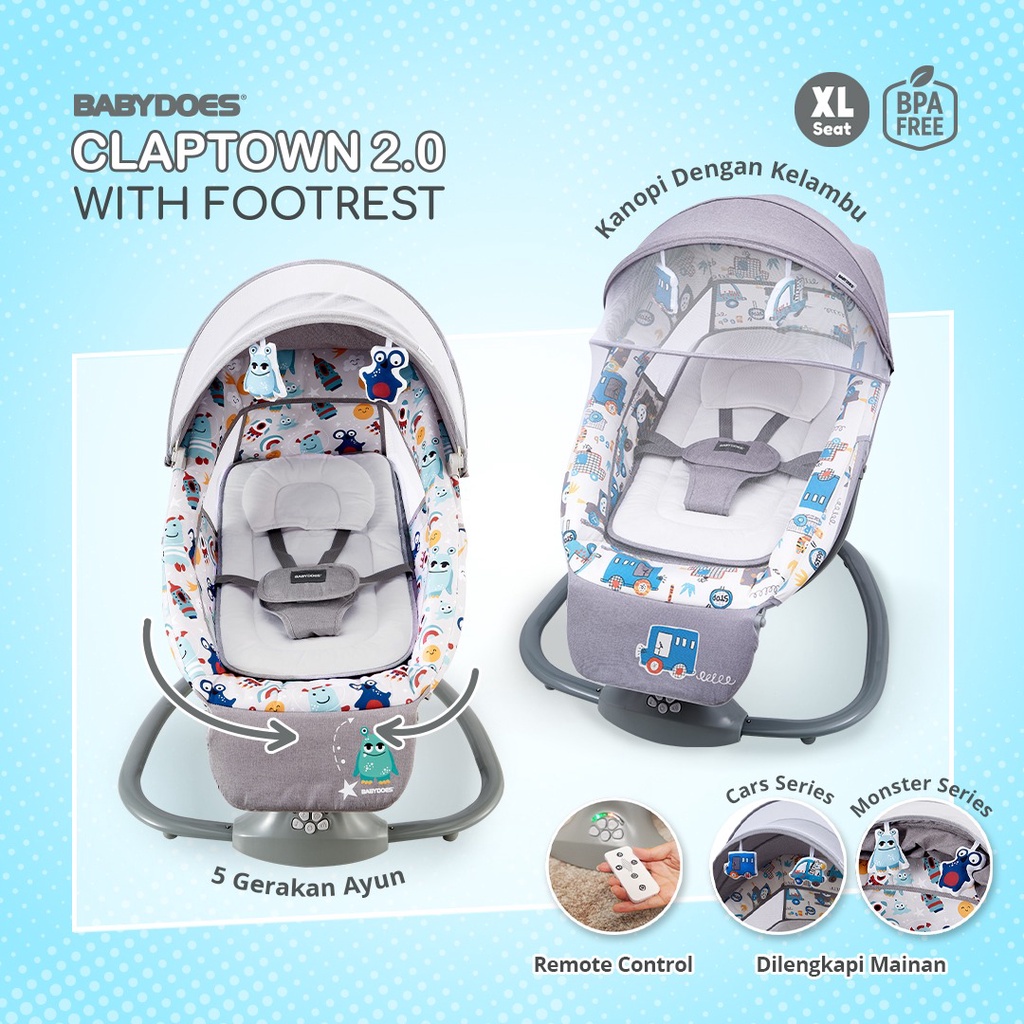 Babydoes Claptown 2.0 AL With Remote Control Ayunan Bayi Bouncer Elektrik Baby Swing Otomatis / Automatic Baby Swinger Chair / Swing Bed