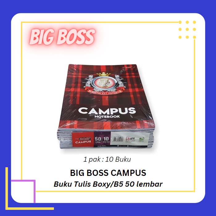 

BIG BOSS Buku Tulis Boxy Campus BigBoss B5 Isi 50 lembar 1 pak - 10 buku