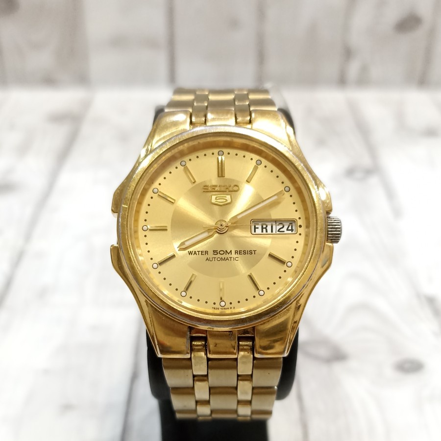 Jam Tangan Vintage Rantai Original Emas Pria Seiko 5 Nautilus All Gold Automatic Asli Murah Terbaru