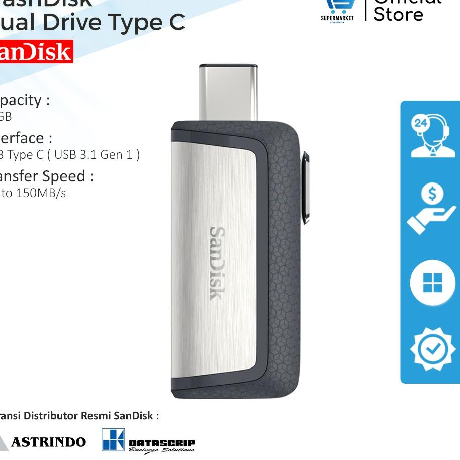 ➥ Sandisk Flashdisk OTG 32Gb USB Type C USB 3.1 Ultra Dual Drive 32Gb ❋