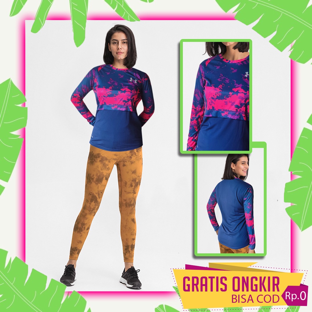 Atasan Olahraga Wanita Hijab Lengan Panjang Modis Baju Sport Korea Kaos Olahraga Gym Renang Running 