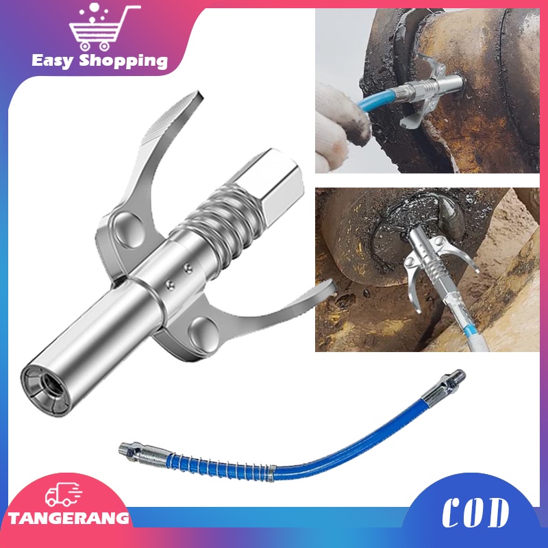 1set Alat Grease Coupler Heavy Duty Kunci Ganda Kepala Grease Gun Dengan Selang Yang Serasi