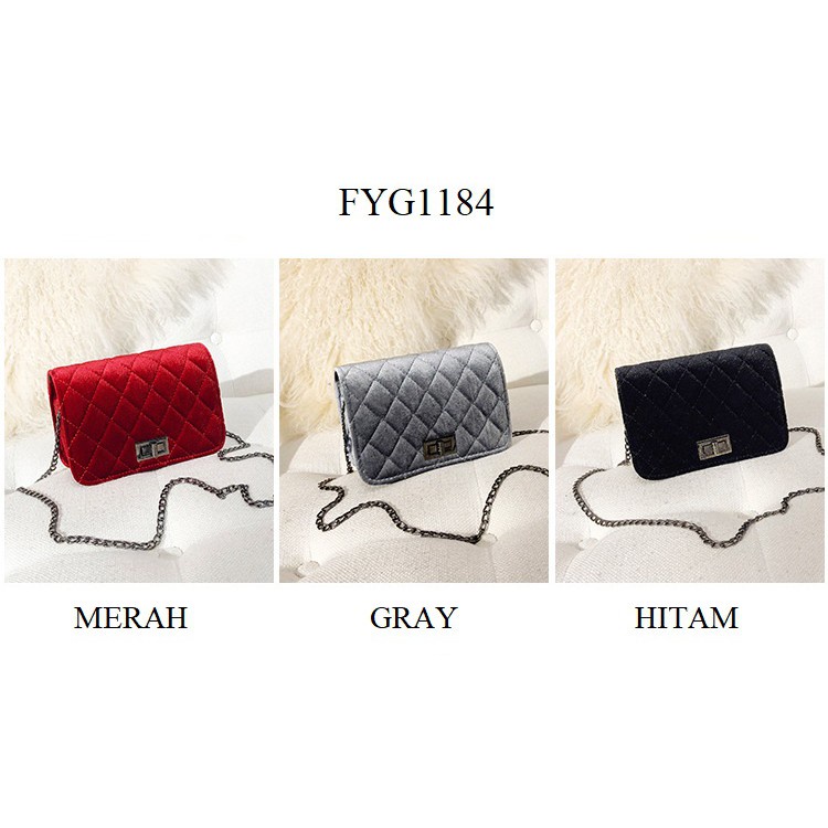 FYGALERY FYG1184 Tas Selempang Wanita Bludru Sling Bag Tali Rantai Women Fashion Bag